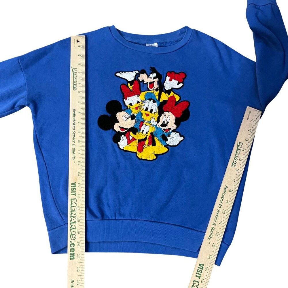 Disney Youth L? Sweatshirt Mickey Minnie Goofy Donald Blue Used - Picture 10 of 16